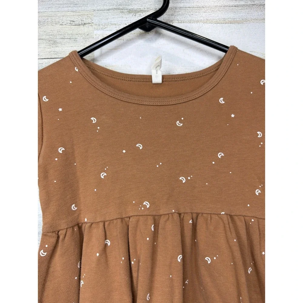 Quincy Mae Dress Girls 4/5 Brown Organic Cotton Celestial Boho EUC